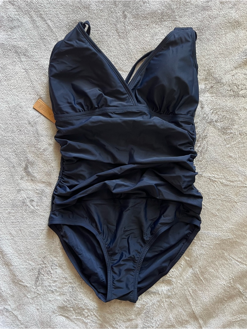 Navy Blue Ruched One-Piece Swimsuit Size 8/S